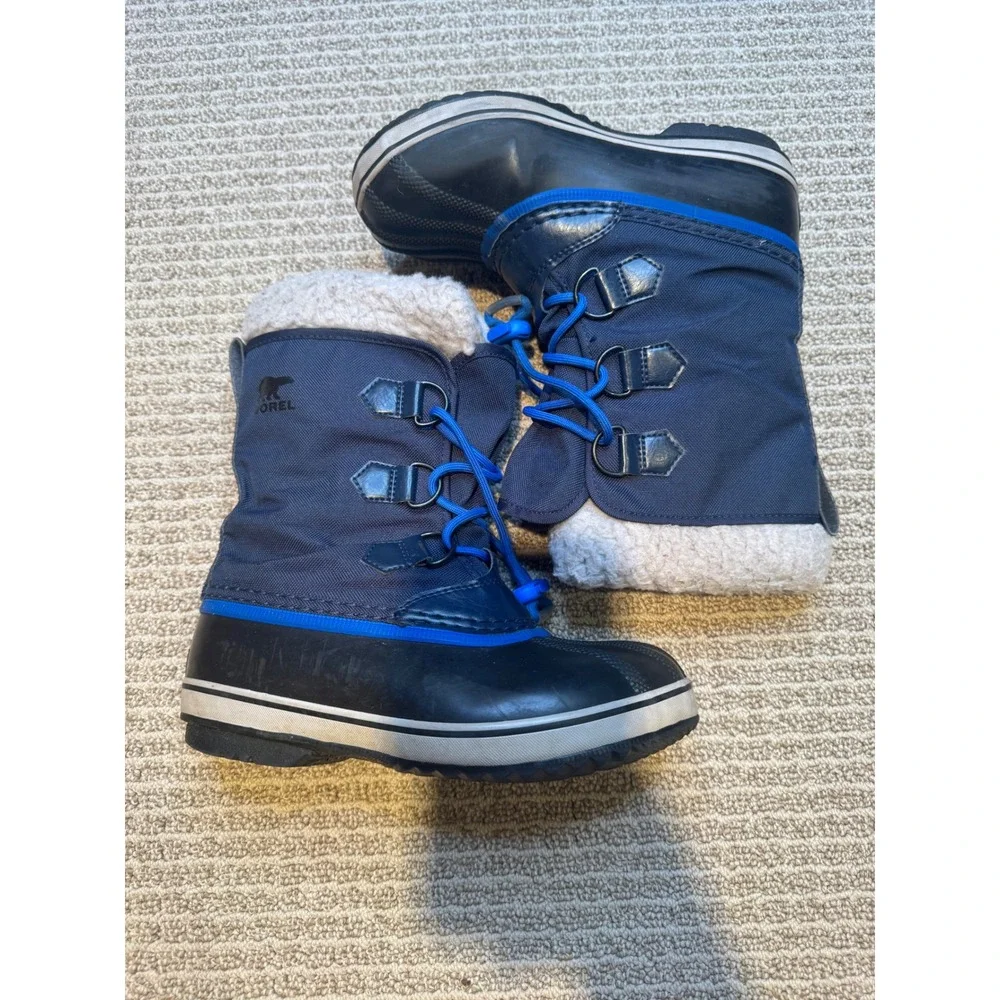 Sorel Winter Snow Boots Size 3‎ Navy Blue Insulated Rubber Duck Boots Faux Fur